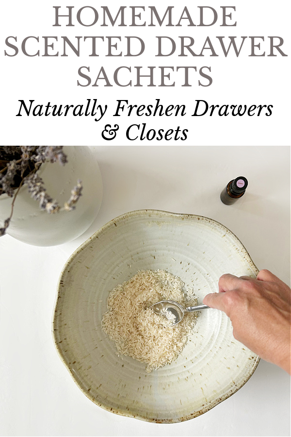 Stirring dry rice and essential oil to make a scented drawer sachet