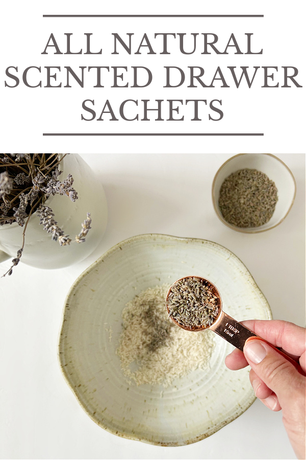 Adding dried lavender buds to a DIY sachet mix