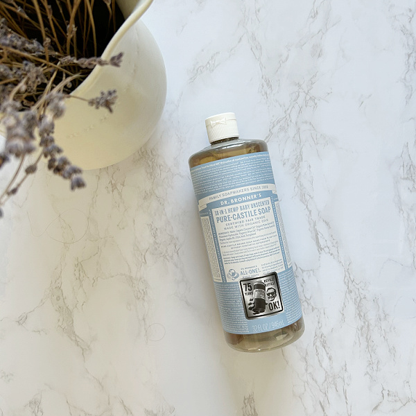 Bottle of unscented castile soap