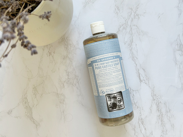Bottle of unscented castile soap